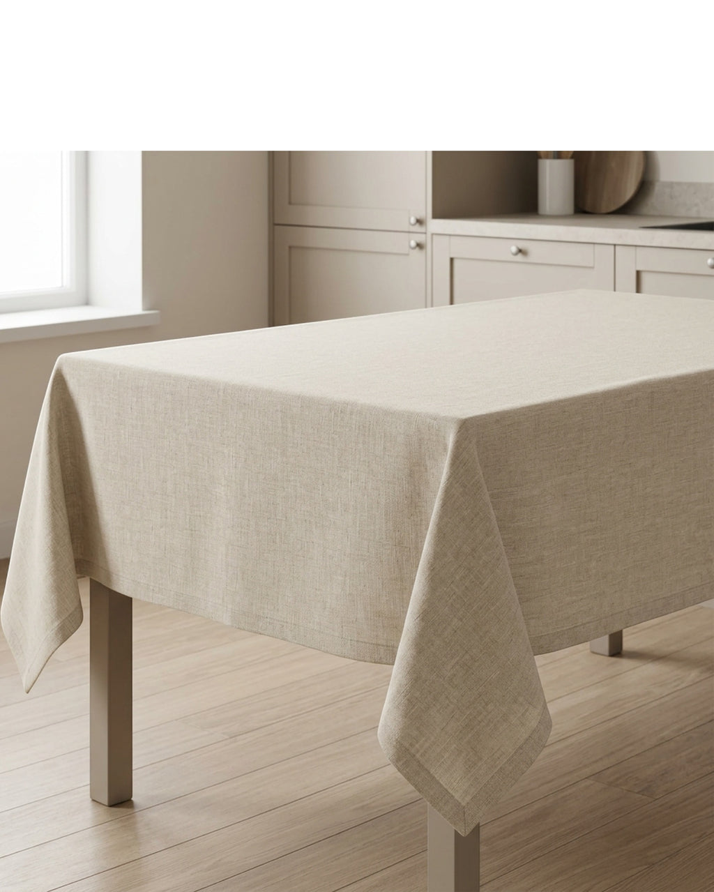 Wdkmp Rectangular Linen Blend Tablecloth Oatmeal 60 by 84 Inch - Lifestyle view